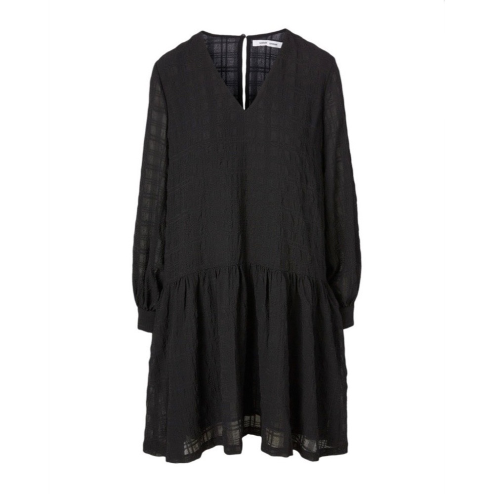 Samsoe Samsoe Millo Textured Black Midi Dress Medium